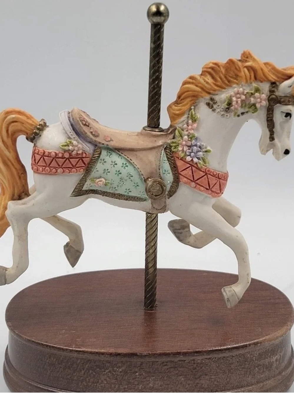 Decorative White Carousel Horse Figurine with Pastel Accents